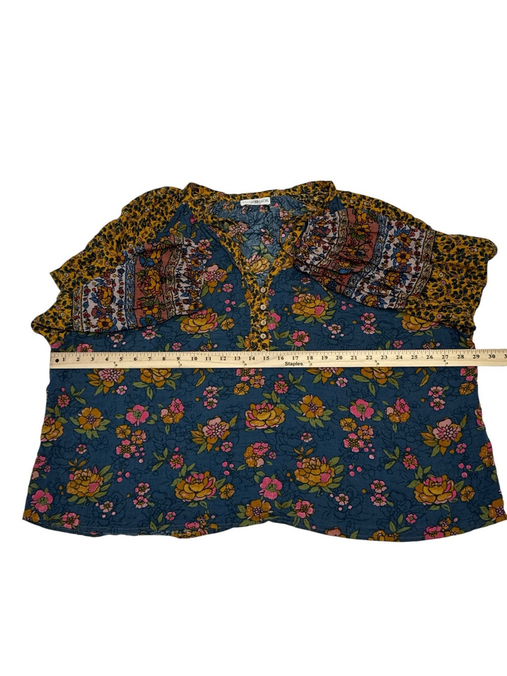 Natural Life XL Floral Print V-Neck Long Sleeve Blouse Top - Picture 4 of 8